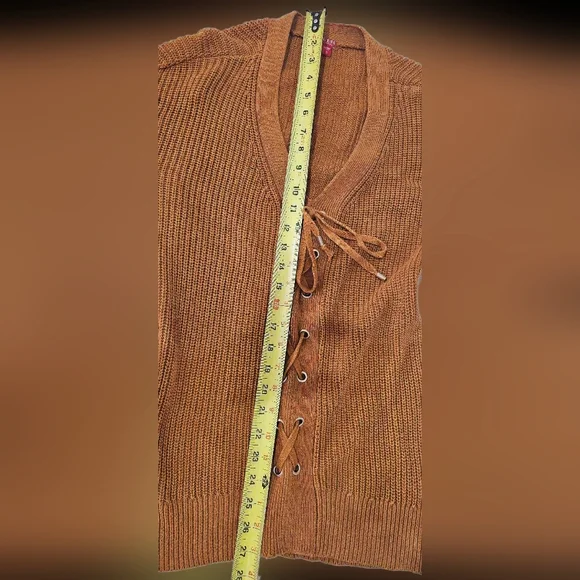 Guess Knit Sweater Women S Burnt Orange Pullover Lace Up - Picture 5 of 6